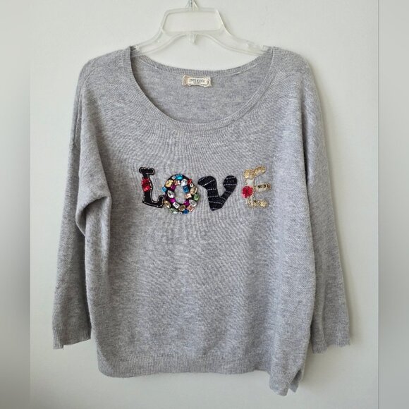 INTERDEE Paris | Wool Cashmere Angora LOVE sweater Appliqued Embellished Sz L - Picture 1 of 7